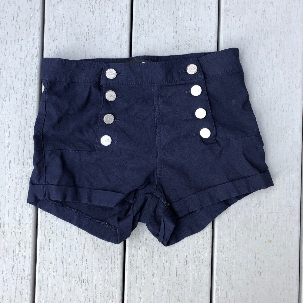 Dark Blue High-Waisted Stretchy Shorts, Size 0